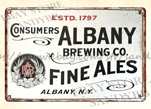 metal tin art 1909 Consumers fine ales Albany Brewing Company sign