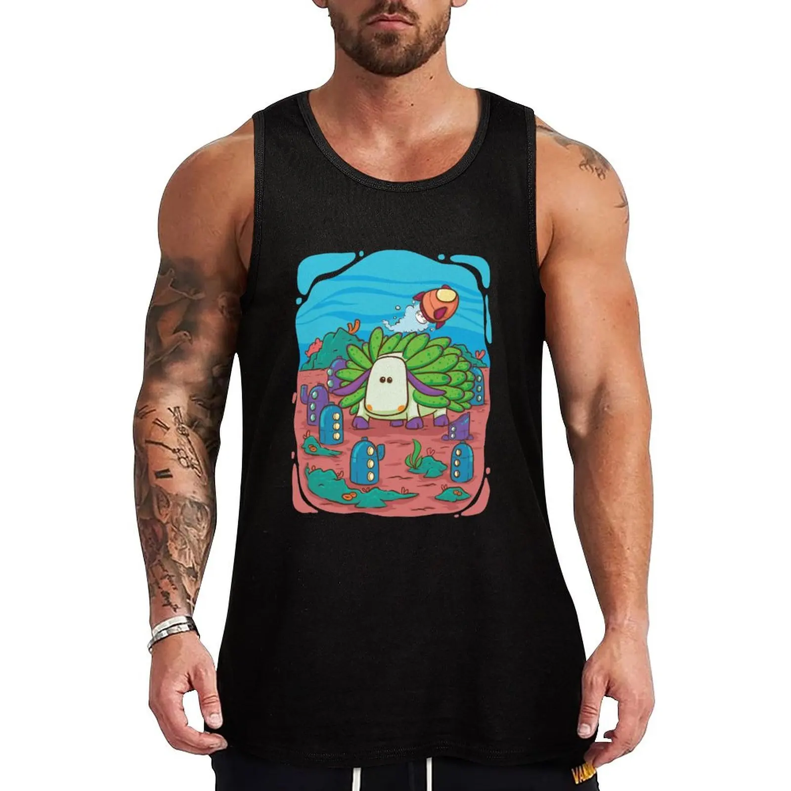 Leaf sheep in undersea city Tank Top T-shirt men training weight vest sports suits Men's sleeveless gym shirts