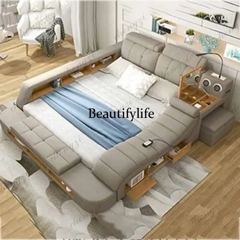 PPP  Headrest Style Double Bed Simple Modern Loft Massage Double Bed Twin Smart Sleeping Letto Multifunzione Bedroom