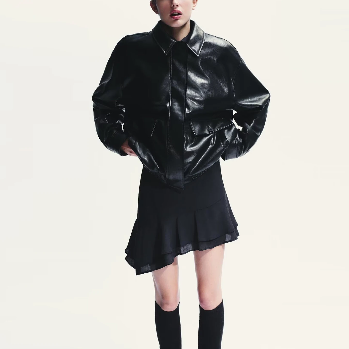 Z Cappotto da donna Faion Pilot Jaet Simulazione in pelle Colletto lungo con chiusura a cerniera Pendolarismo Sle Autunno Nuovo A...