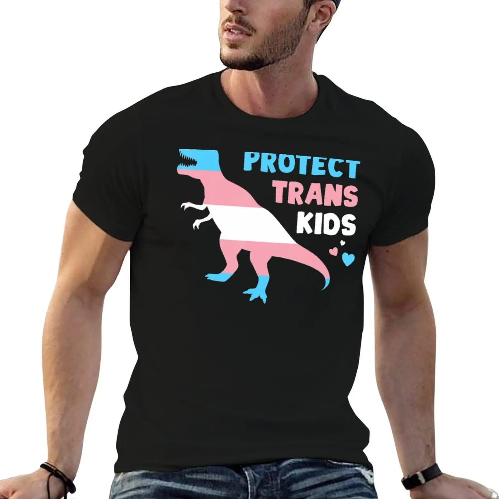 

Protect Trans Kids Dino T-Shirt man t shirt heavy cotton men t shirt cotton 100% T-Shirt