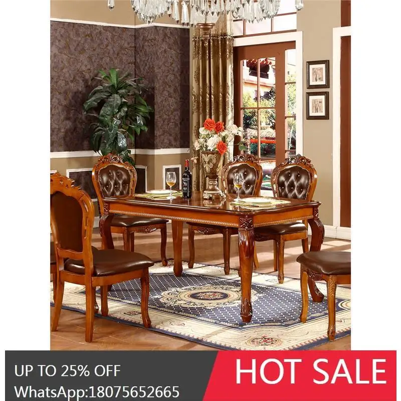 

SGF European Style Solid Wood Dining Table and Chair Set Antique Color One Table Four Chairs Set
