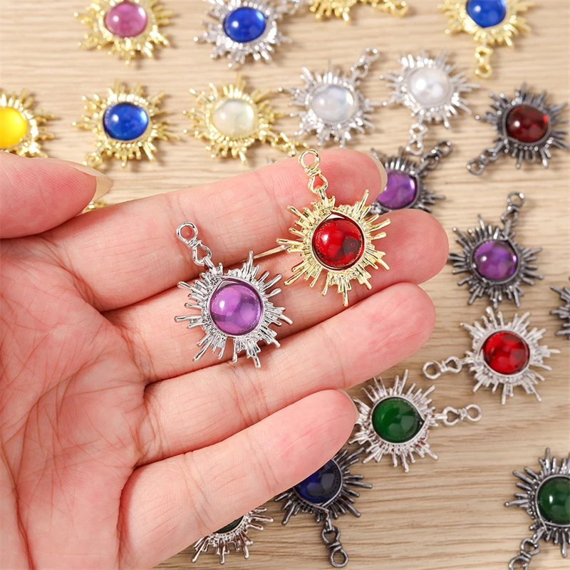 5 Stück 24x32mm Niedliche Bunte Kristall-Metall-Sonnenanhänger für Halsketten, Ohrringe, Armbänder, DIY-Bastelzubehör, Schmuckherstellungszubehör – Detail 3