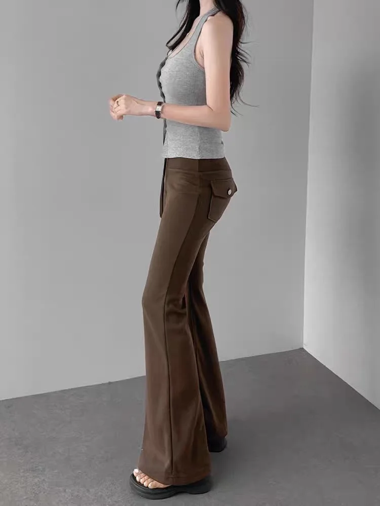 East Gate New EA063 Lazy God Pants! Slimming Leg Lengthening Low Waist Floor Length Micro Flared Casual Pants Women