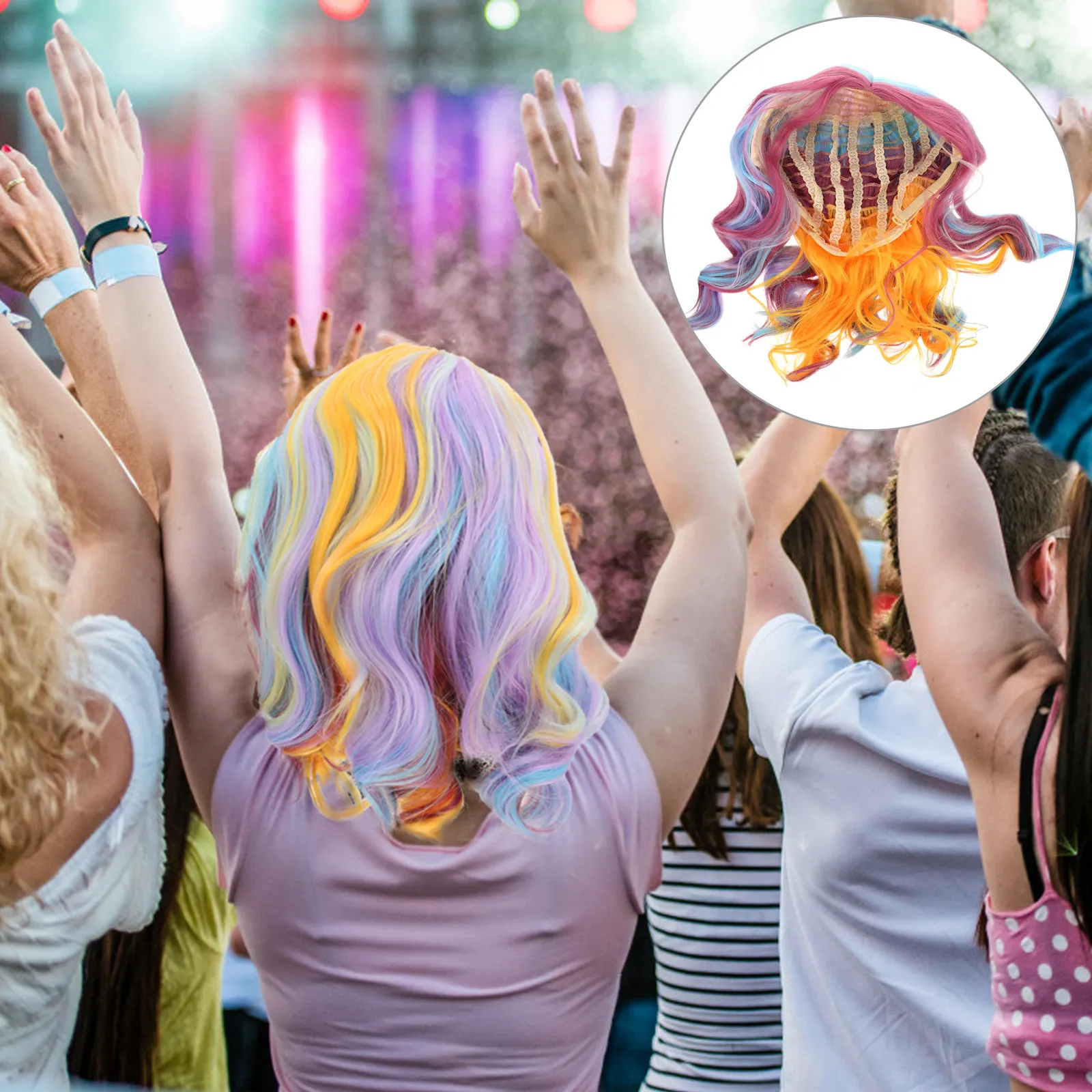 

Rainbow Color Shoulder Length Short Curly Wavy Hair Fashion Party Halloween Cosplay Women Hair Accessories