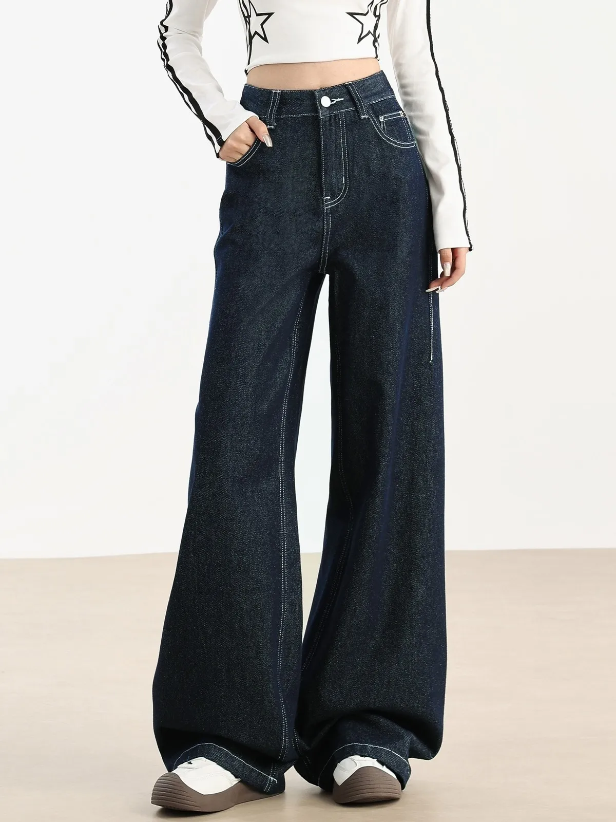 

ZHISILAO Vintage Wide Leg Jeans Women Casual Solid Loose Baggy Floorlength Denim Pants Streetwear Autumn 2024