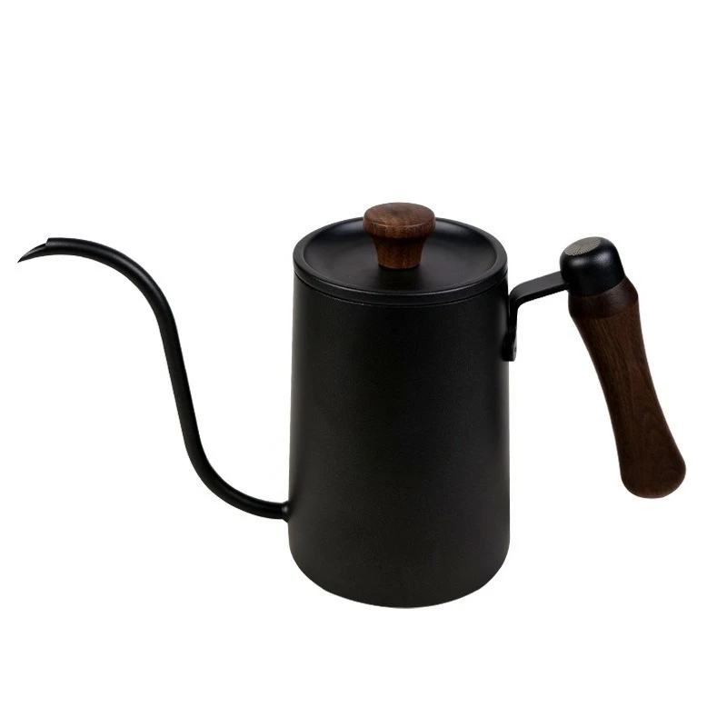 Wooden Handle Gooseneck Coffee Pot, 600ml Hand Drip Kettle with Lid, Stainless Steel Pour Over Brewer