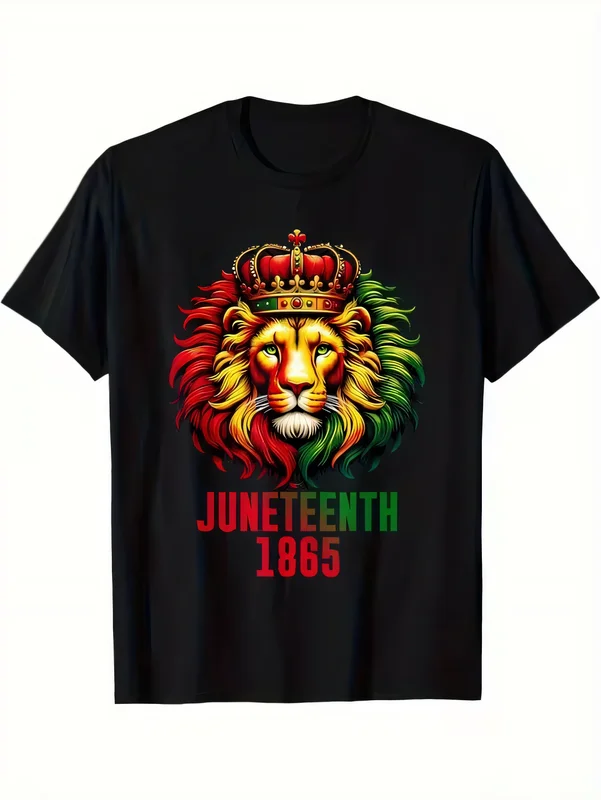 Camiseta Regal Lion Head Juneteenth 1865 con estampado gráfico de herencia africana, camiseta negra para hombres y mujeres, ropa de calle para celebración de días festivos