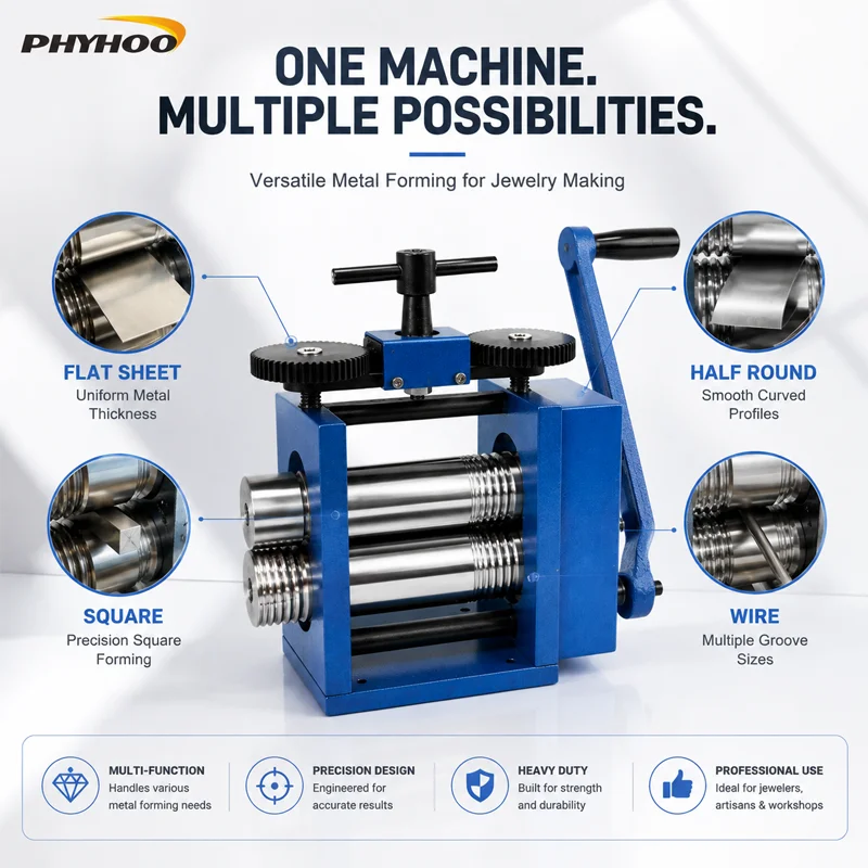 PHYHOO Manual Jewelry Rolling Mill Machine Combination Gold Silver Metal Sheet Wire Press Jewelry Making Tool for Jewelry Crafts