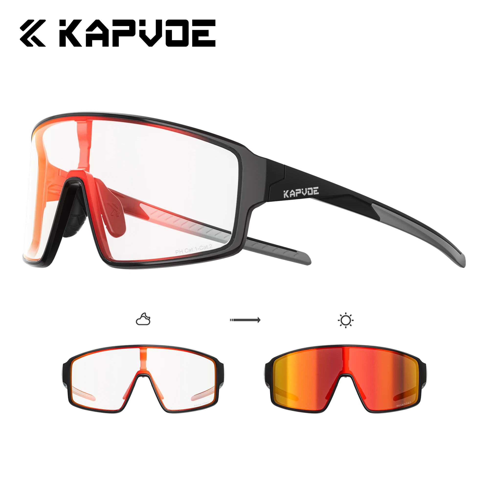 Kapvoe Photochromic Cycling Glasses UV Protection Sports Sunglasses for Men Women Road Bike MTB Bicycle Riding Eyewear Cycling