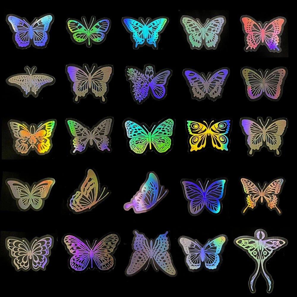 10/30/50/100pcs Holographic Laser Butterfly Aesthetic Stickers Laptop Phone Luggage Car Guitar Waterproof Sticker Decal Kid Toy