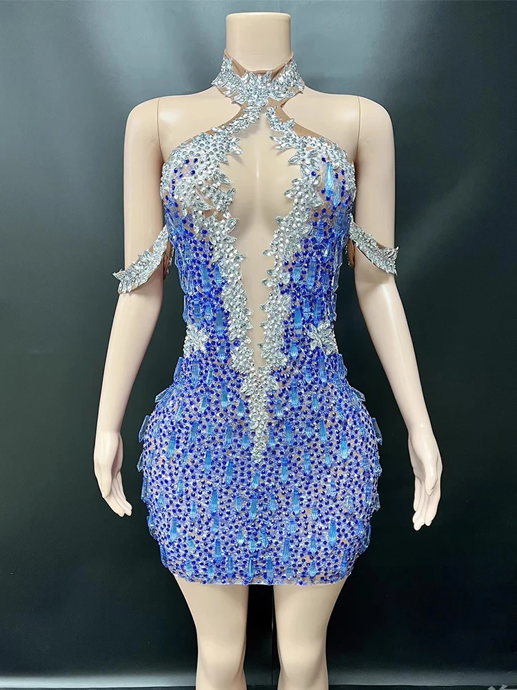 Vestido elástico colgante con cuello Sexy y diamantes de imitación de alta calidad, nueva moda 2025, ropa personalizada para mujer