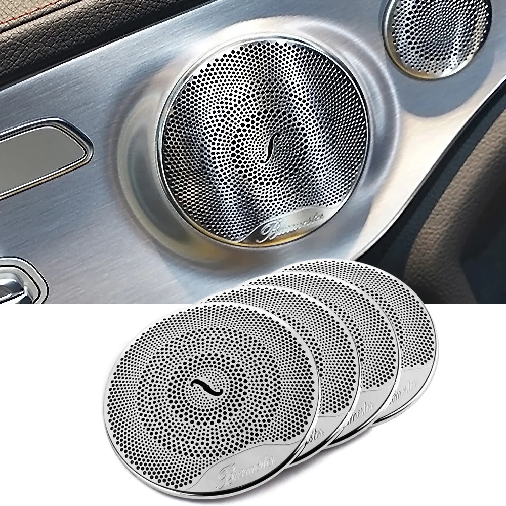 Bright Mirror Silver For Burmester Audio Speaker Cover 4pcs Door Loudspeaker Cover For AMG Mercedes-benz GLC W212 W213 W205 C/E