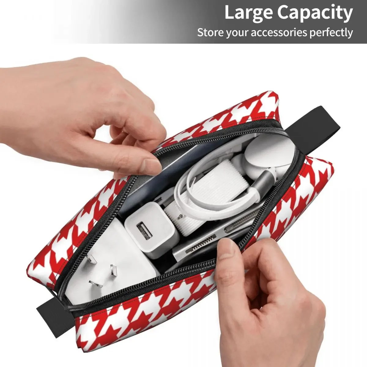 Custom Red Houndstooth Toiletry Bag Women Geometric Dogstooth Cosmetic Makeup Organizer Lady Beauty Storage Dopp Kit Case