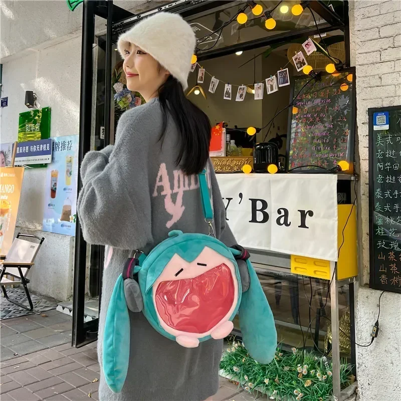 @**Hatsune Miku Anime Cos Crossbody Bag Plush Backpack Kindergarten Plush Cartoon Backpack Itabag Couple Festival Gift view 3