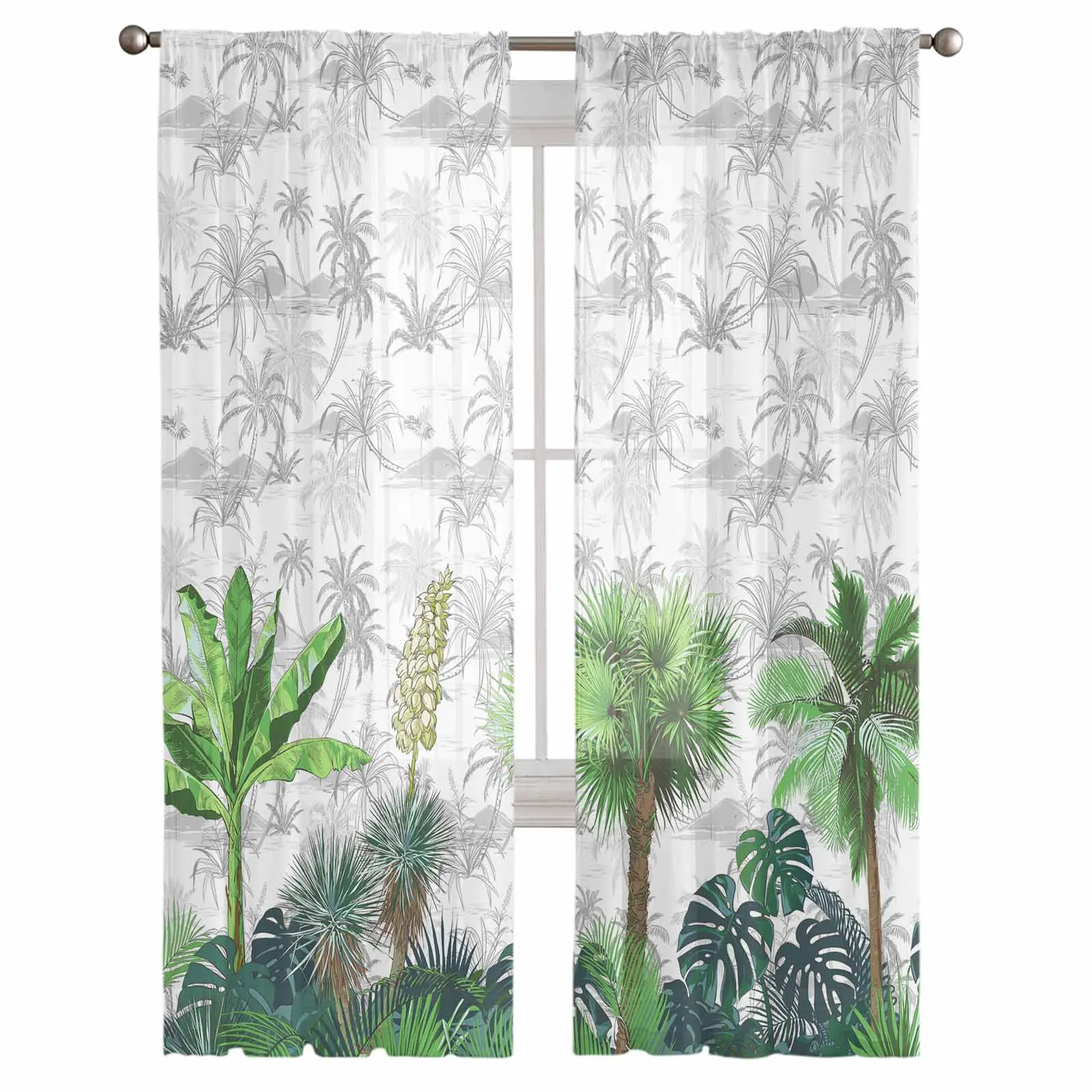 Tropical Plant Palm Tree Sheer Tulle Curtains for Living Room Valance Curtains Kitchen Bedroom Window Voile Drapery