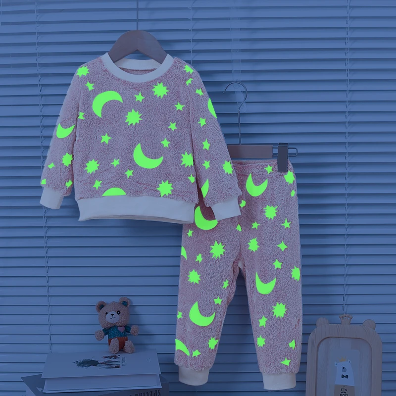 Baby Girl Autumn/Winter Plush Night Fluorescent Home Fur Baby Warm Pajama Set Fashionable and Comfortable Child Accessories