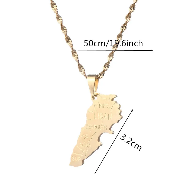 Liban Map With Cities Pendants Necklaces Jewelry Lebanon Map Chain Necklaces