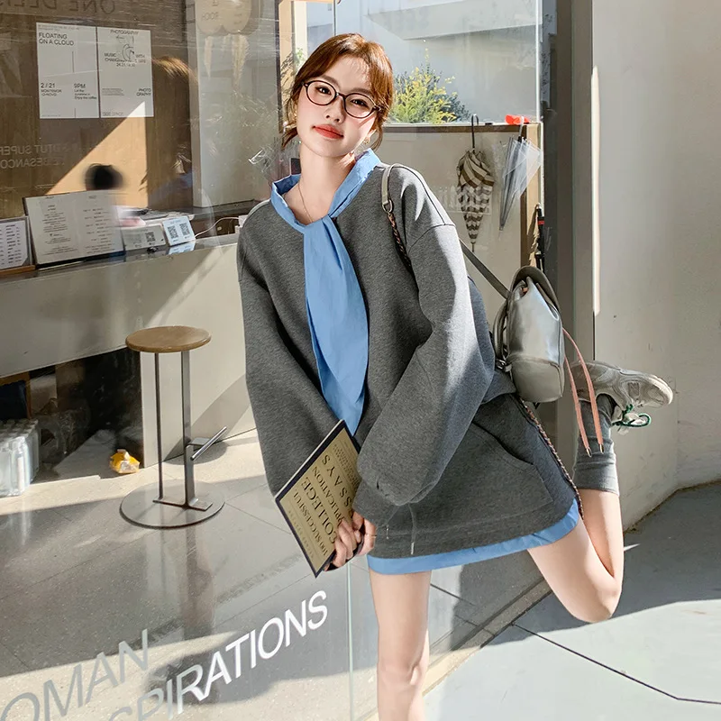 

Маленький ароматный стиль, осень 2023, новый персонализированный пуловер с воротником-бабочкой на шнуровке + короткая юбка с карманом на шнурке, милый комплект