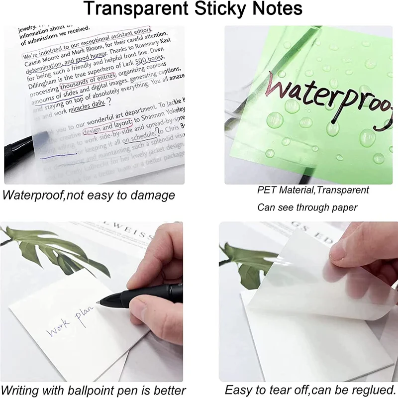 Diaphanous Sticky Posted It Waterproof PET Transparent Sticker Note Bookmark Marker Office School Student Supplies Stationery