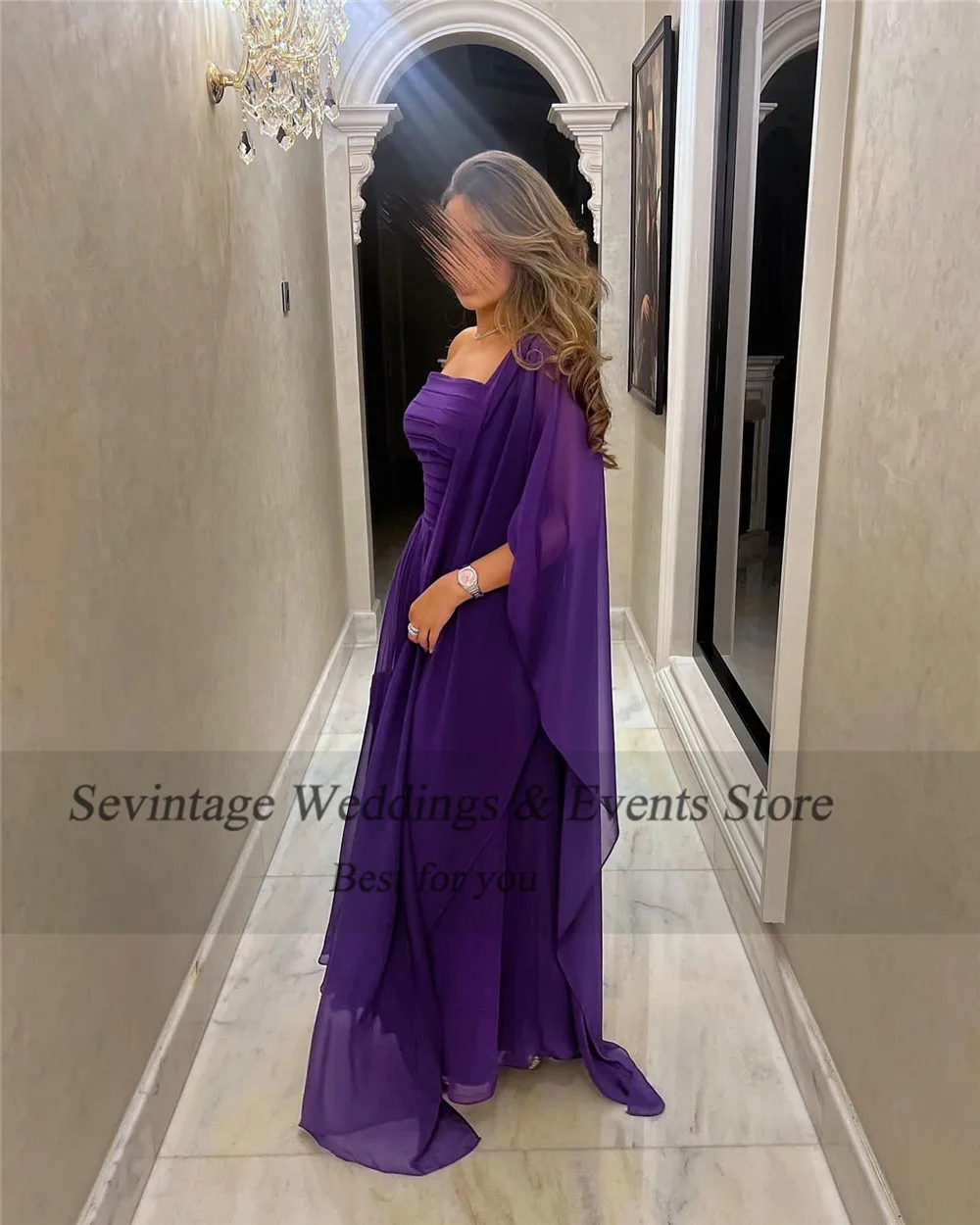 Robe de soirée violette sans bretelles, robe de Rh, robe de longueur au sol, robe de gala éducative, cape froncée, plissé, arabe saoudien, simple, priorité, 2023