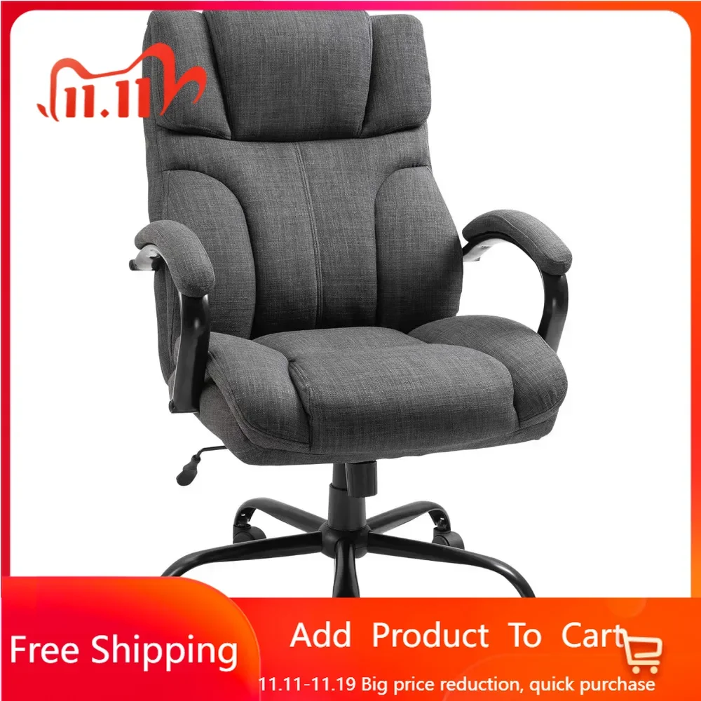 Office Chair with Wide Seat, Executive Computer Desk Chair with Adjustable Height, Swivel Wheels and Linen