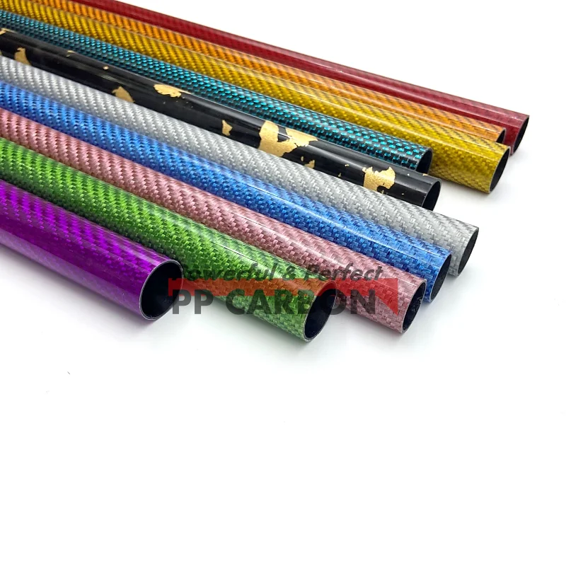 lot/2pcs 500mm Carbon Fiber Colored Tube for RC Airplane Parts Glossy Twill Weave Red Blue Gold 3K Hardness Composite Material