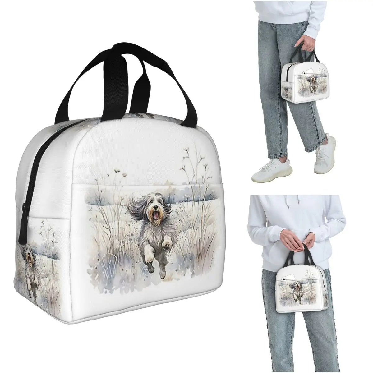 

Изолированная сумка для обеда с принтом лап собаки породы борзой колли для женщин и детей, портативная термосумка для еды, термосумка-тоут