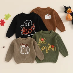 Maglione lavorato a maglia di Halloween per bambini Casual zucca/ricamo fantasma caldo Pullover a maniche lunghe maglieria infantile per bambini e bambine