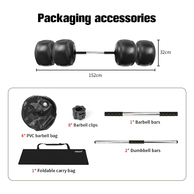 Deiris 55-60KG,2 in 1 Dumbbell Barbell Set,Water Filled,Free Weights, Portable,Adjustable Weight for Men Arm Muscle Training