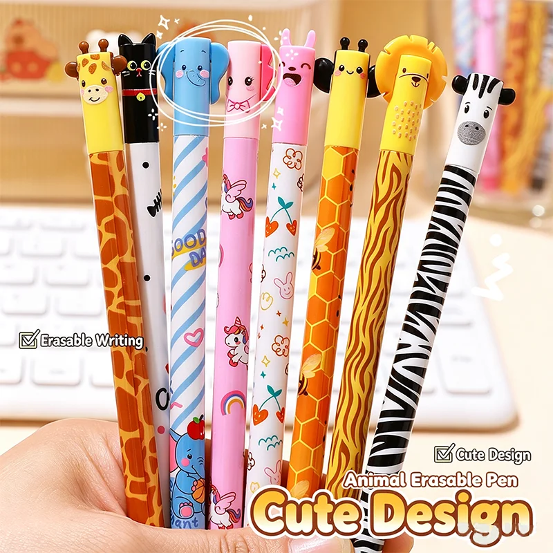 Cute Animal Erasable Gel Pens Cartoon Elephant Giraffe Lion Pattern Erasable Writing Pen Student School Office Stationery Gift