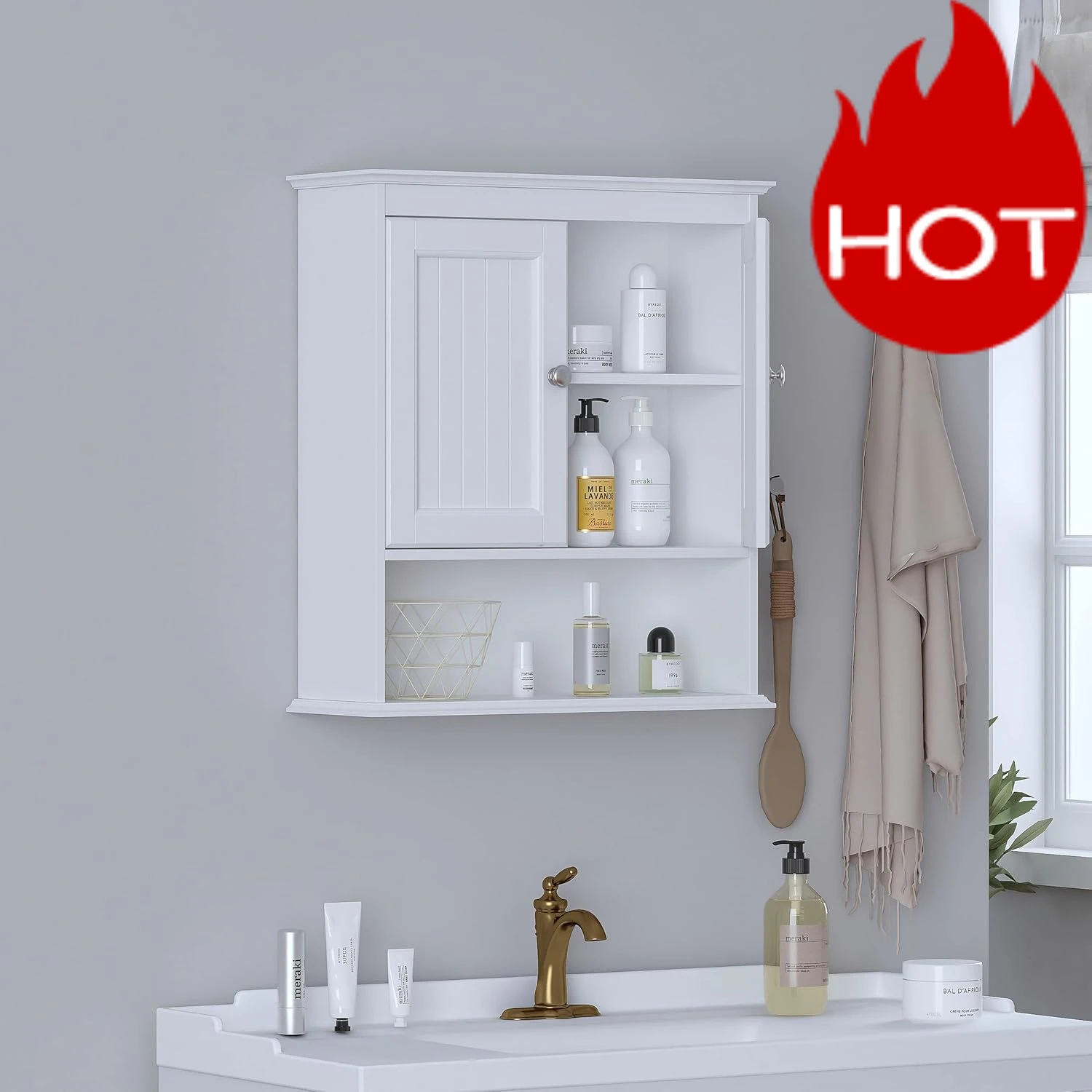 Bathroom Cabinet Wall Mounted with Doors, Wood Hanging Cabinet with Doors & Shelves Over The Toilet,Bathroom Wall Cabinet White