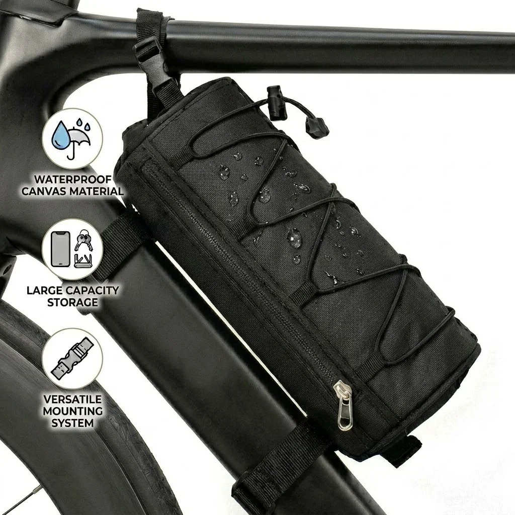 Bike Top Tube Bag Waterproof Canvas Large Capacity Bicycle Frame Shoulder Bag Outdoor MTB Road Cycling MTB Front Tube Bag