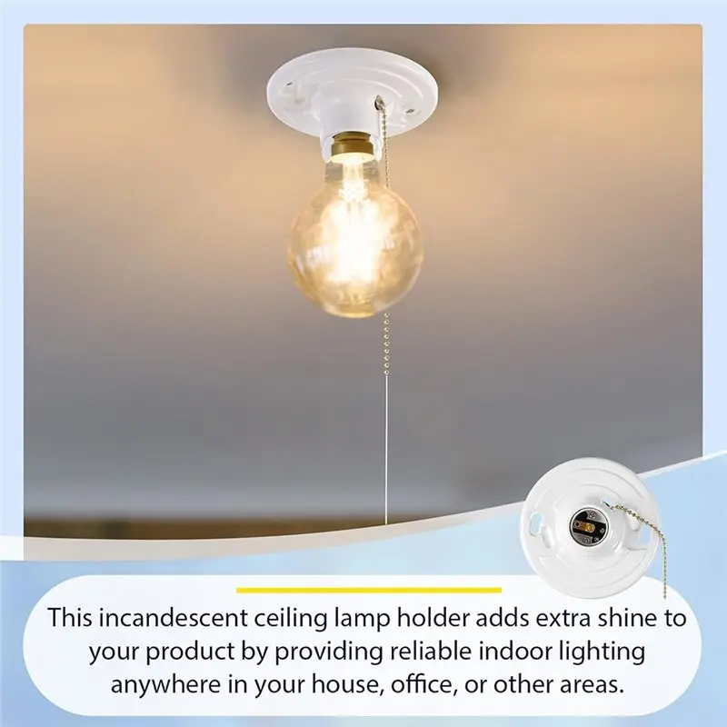 AB13-E26 Keyless Lamp Holder 4-Pack Ceiling Mount Sockets With Pull Chain For Standard For Various Bulb Compatibility