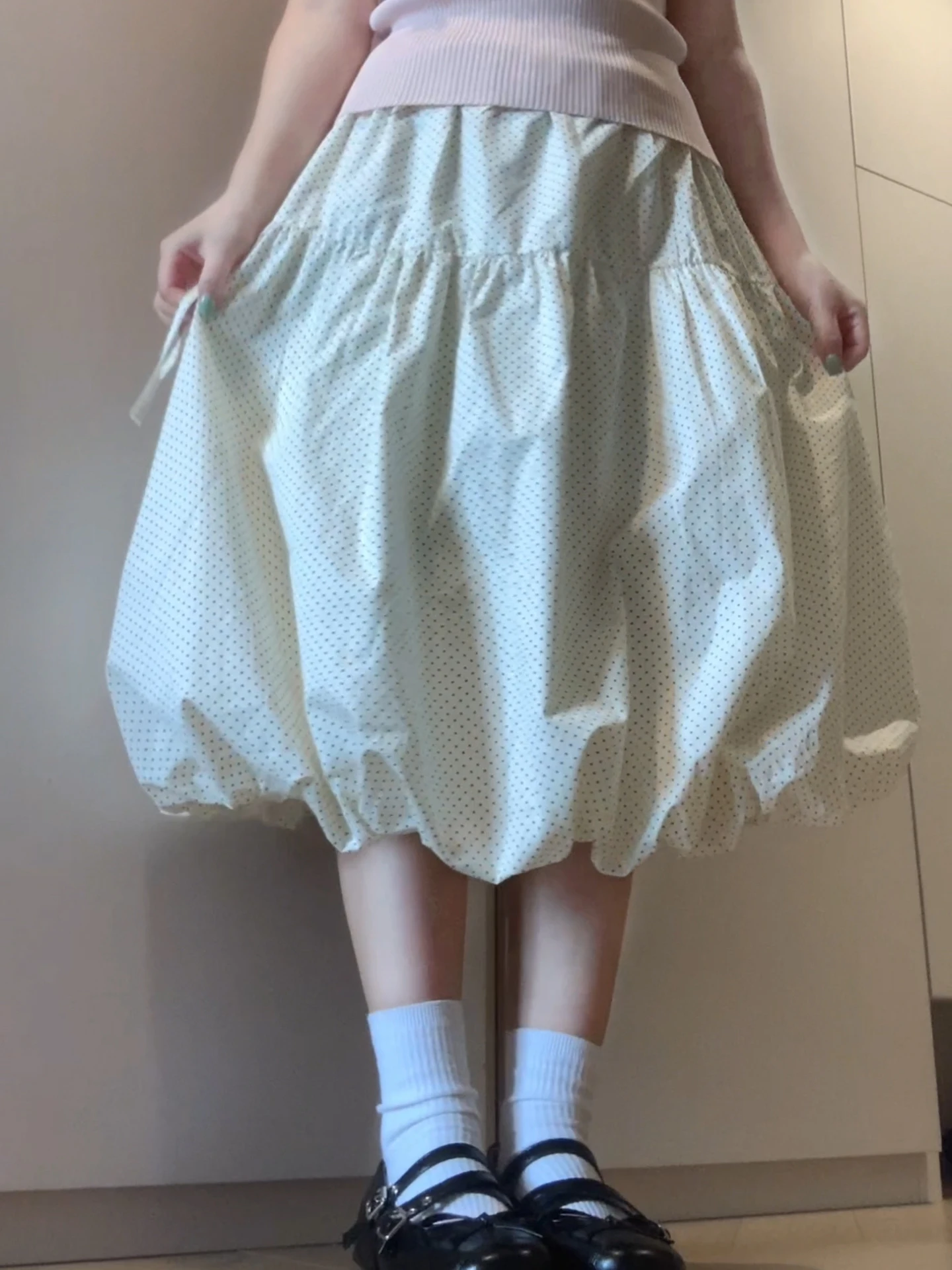 High Waist Polka Dot Bloomer Half Skirt Women's Summer plus Size Versatile Slimming A-Line Belted Midi Skirt Sweet Style