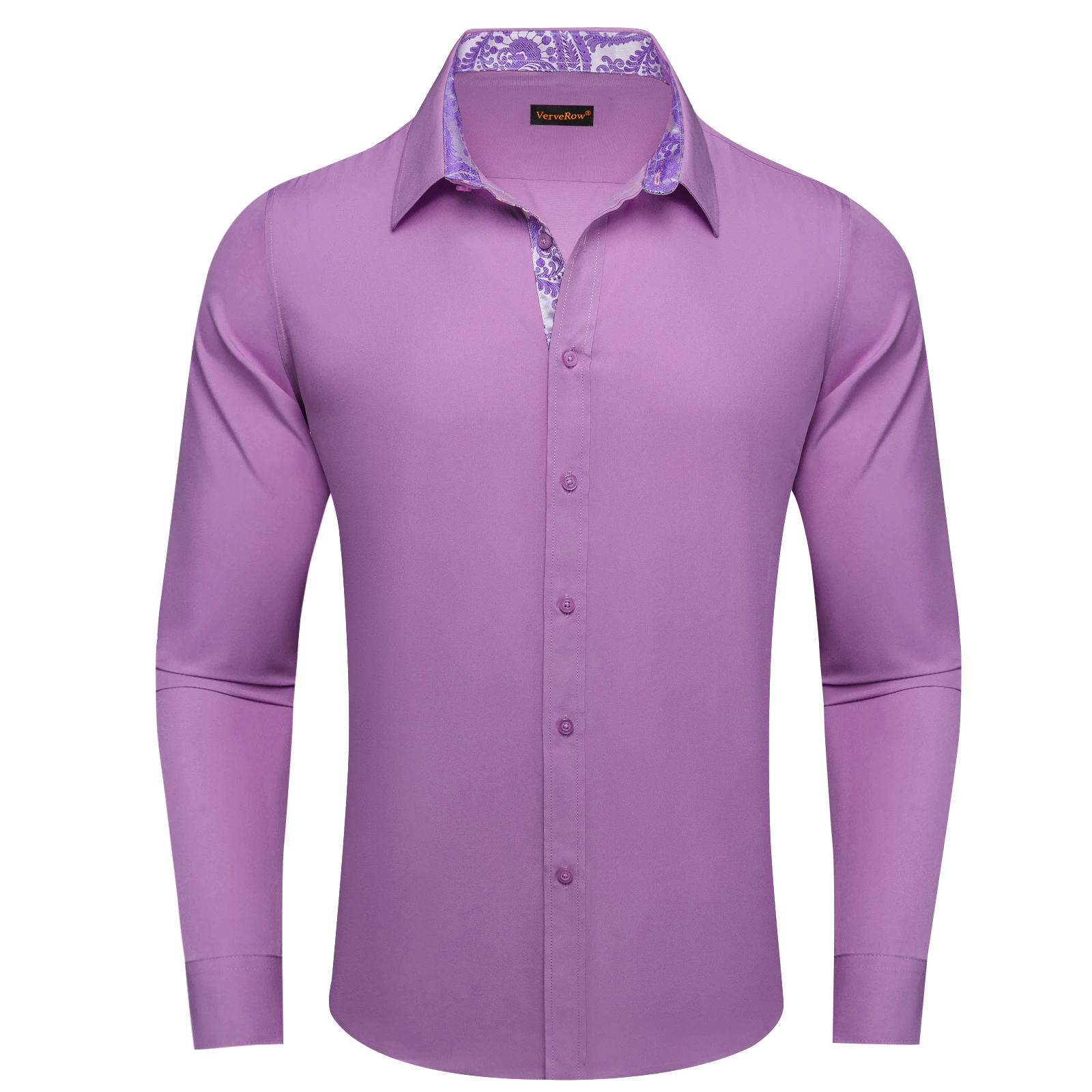 Men's Slim Fit Long Sleeve Button Down Shirt, Light Purple Pink Blue Paisley Lined Collar, Fashion Business Casual Top