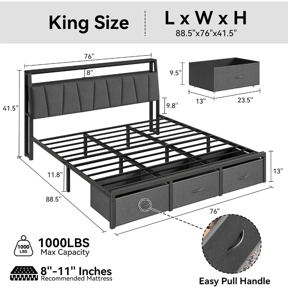 Kingsize-Bettgestell mit Staur – King Size Bed Frame With Storage Drawers Bewertung und Preis