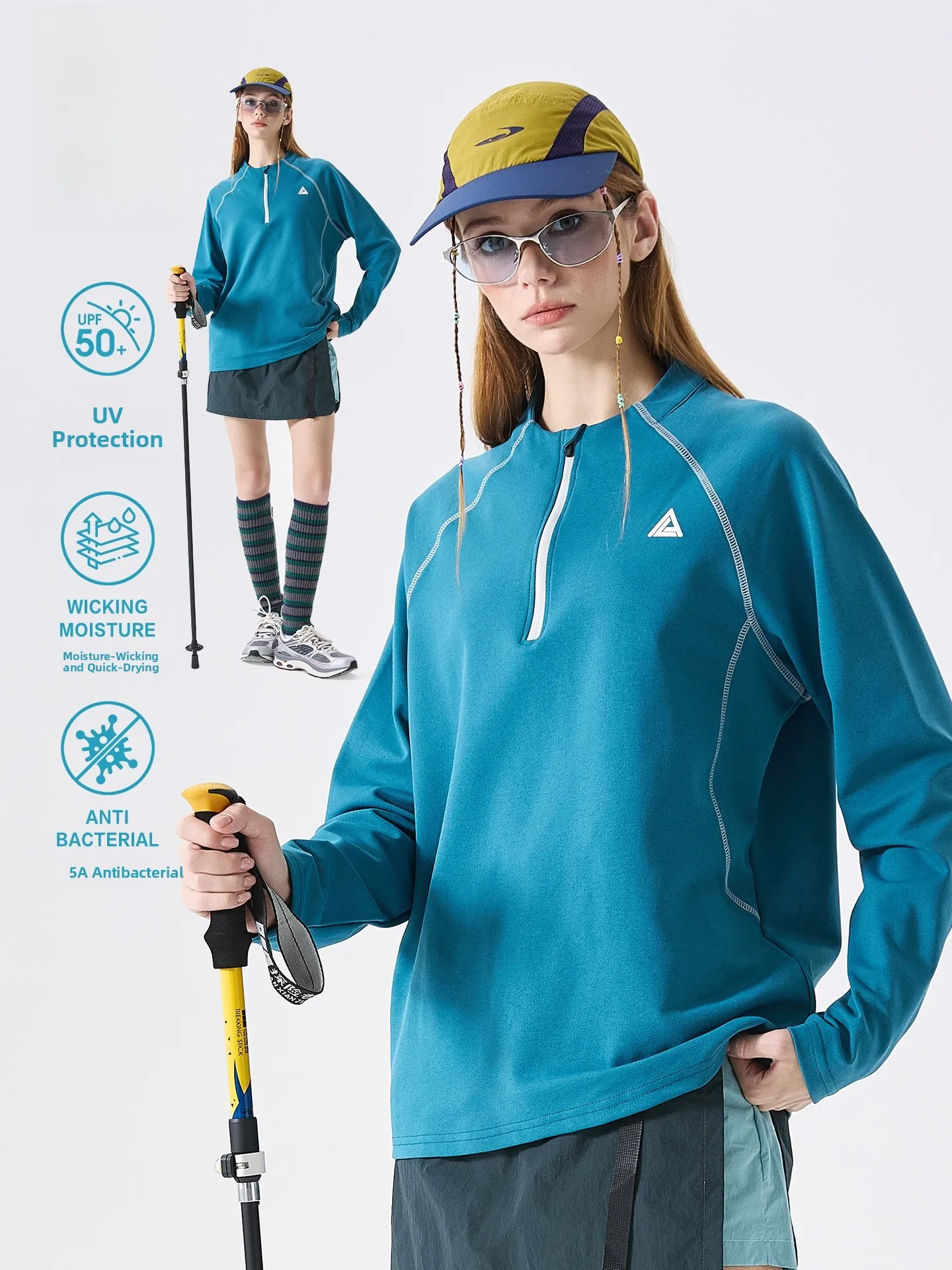 

LAZY DAY Outdoor Sporty Long Sleeve T-Shirt Women's Autumn Sun Protection Top Moisture Wicking Half Zip Quick Dry Trendy
