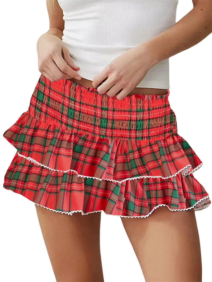 Women Mini Skirt Low Waist Layered Skirt Summer Plaid Skirt Streetwear for Casual Daily