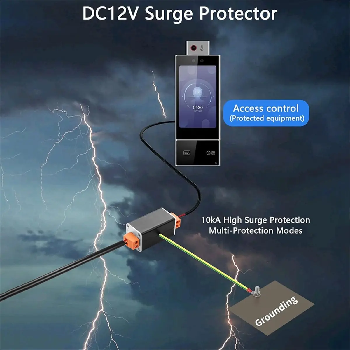 SCLS DC12V Surge Protector 10kA Lighting Arrestor for Security Cameras, CCTV Systems, RS485 & Low Voltage Equipment