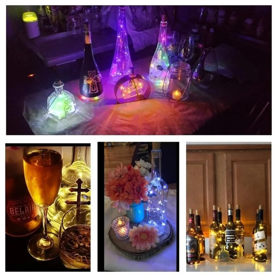 1 pièces fil de cuivre LED guirlande solaire alimenté liège bouteille de vin lumières noël LED chaîne lumière fête mariage décoration lampe