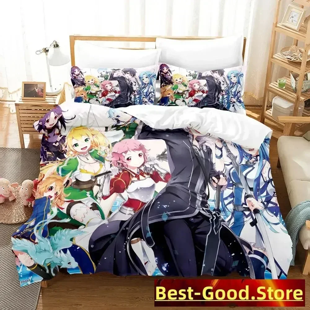 

New Sword Art Online II Bedding Set Cartoon Anime three-piece set Adult Kid Bedroom Duvetcover Sets 3D Kawaii roupas de cama