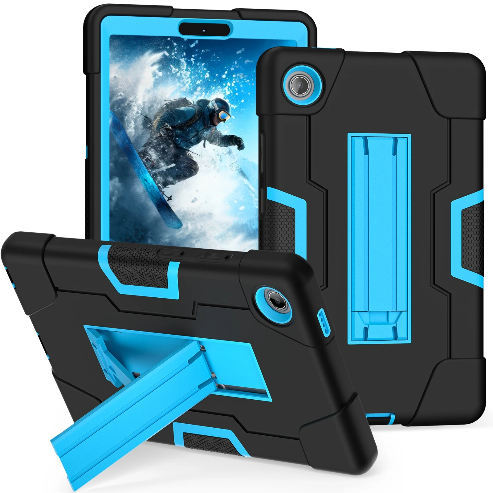 

For Lenovo Tab K9 Case Robot Style Silicone + PC Tablet Cover with Kickstand - Black / Blue