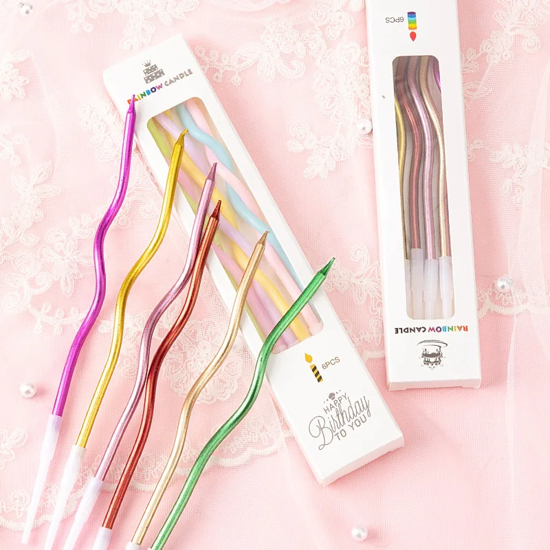 6 Teile/satz Gebogene Kuchen Kerzen Geburtstag Kuchen Mehrfarbige Kerze Topper Dekorieren Kerze Topper Hochzeit Party Feier