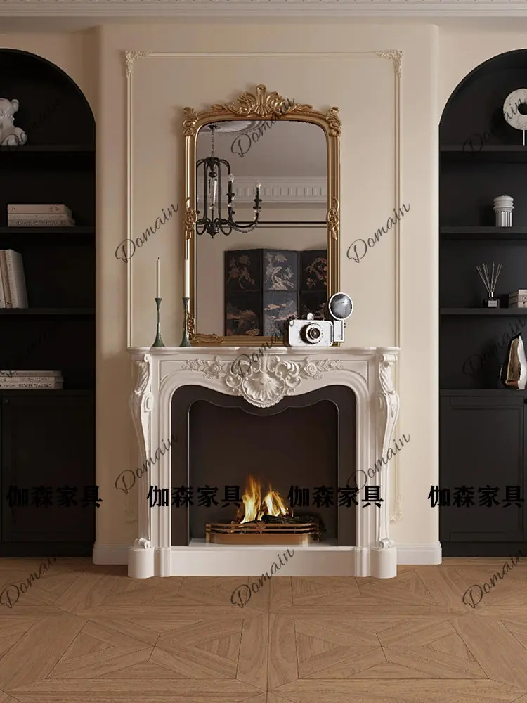 French carved solid wood fireplace decorative cabinet light luxury retro fireplace simulation fire high-end entrance cabinet