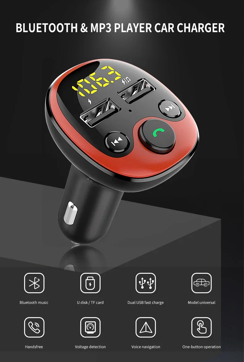 

Car MP3 Music Player Bluetooth 5.0 Radio Adapter Modulator Car Kit with Dual USB Car Charger U disk / TF Card lossless Music