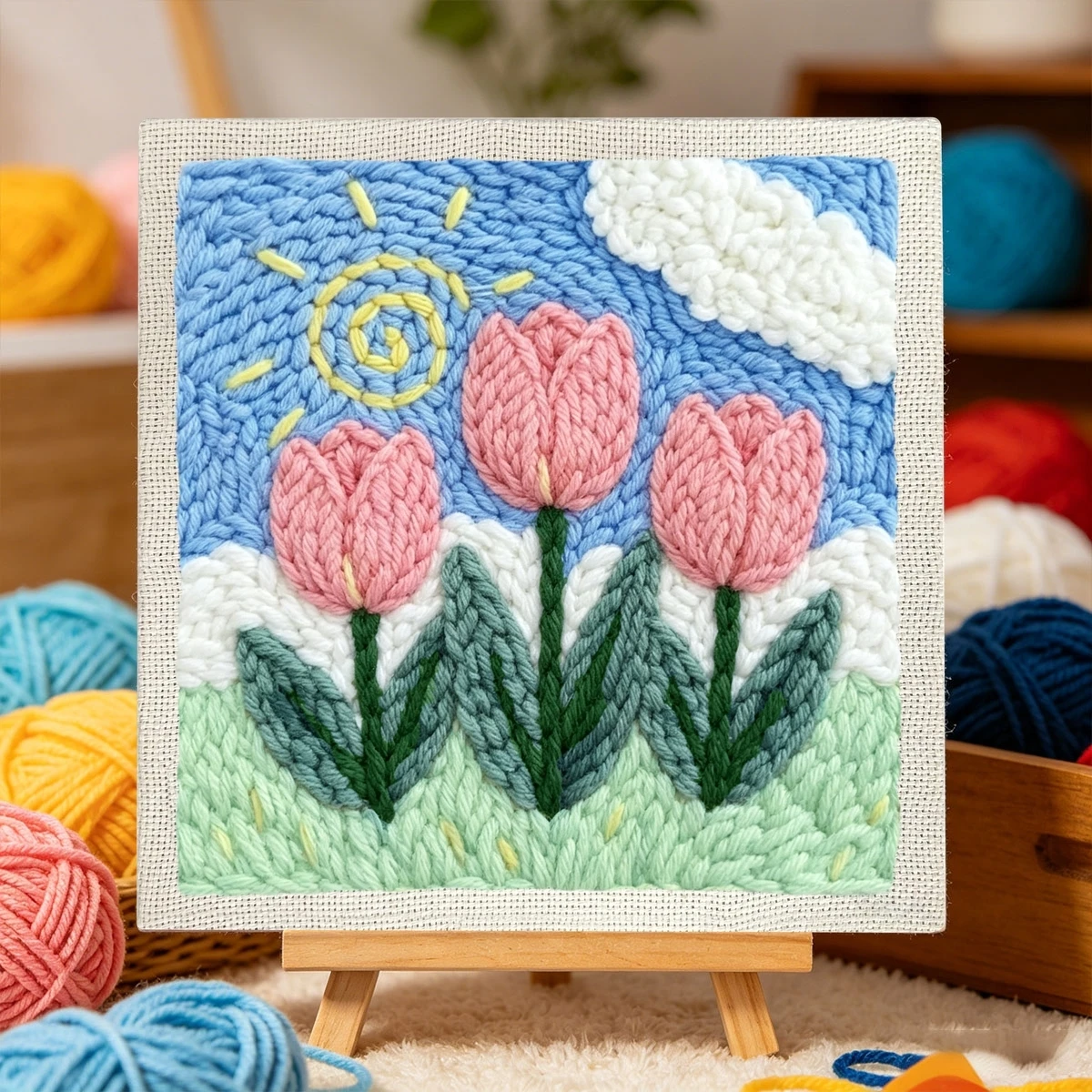 1 Set Tulpen DIY Stickerei-Set für Anfänger, Stick-Starter-Kit, Kreuzstich-Kunstgeschenk, Handarbeits-Bastelset – Detail 2
