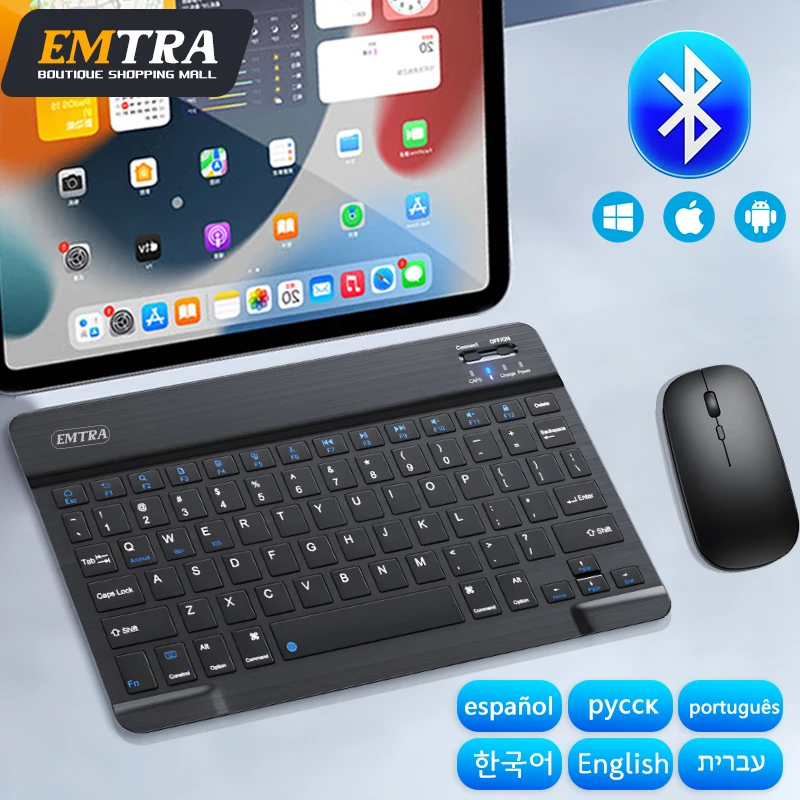 

Bluetooth Wireless Keyboard Mouse For iPad Air Pro Phone Android ios Windows Spanish Korean Arabic Russian Keyboard for Tablet