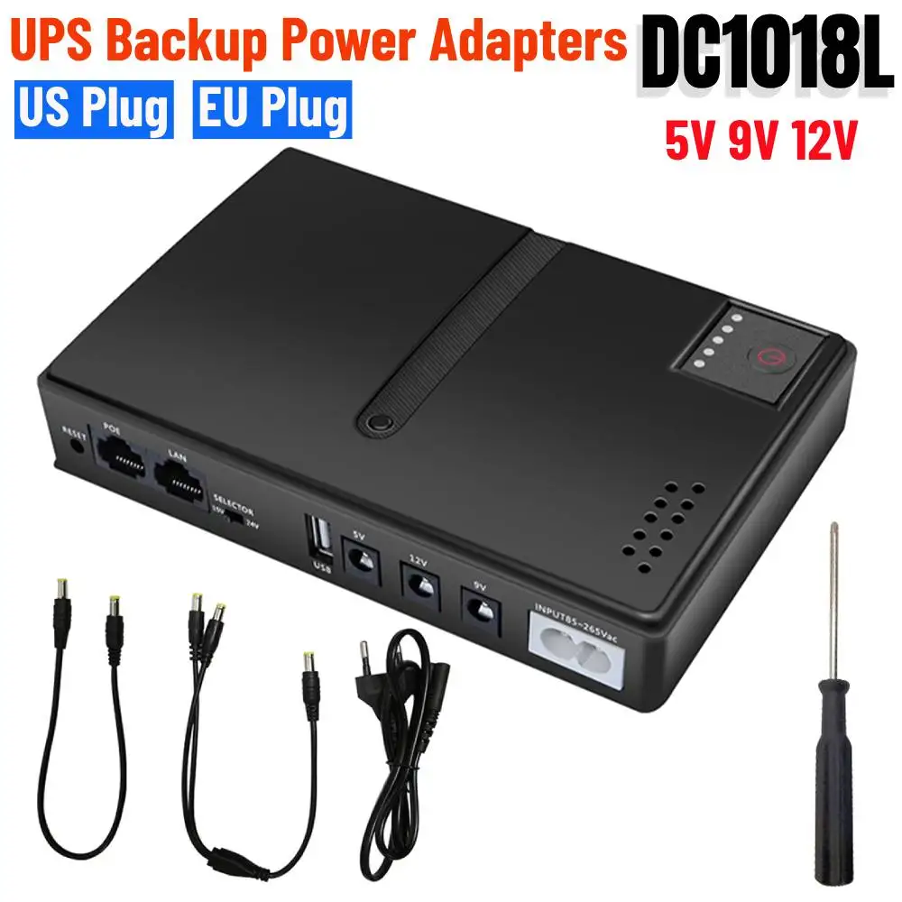 DC1018L Mini Portable UPS Backup Power Adapters 5V 9V 12V Uninterruptible Power Supply Battery Backup for WiFi Router Camera