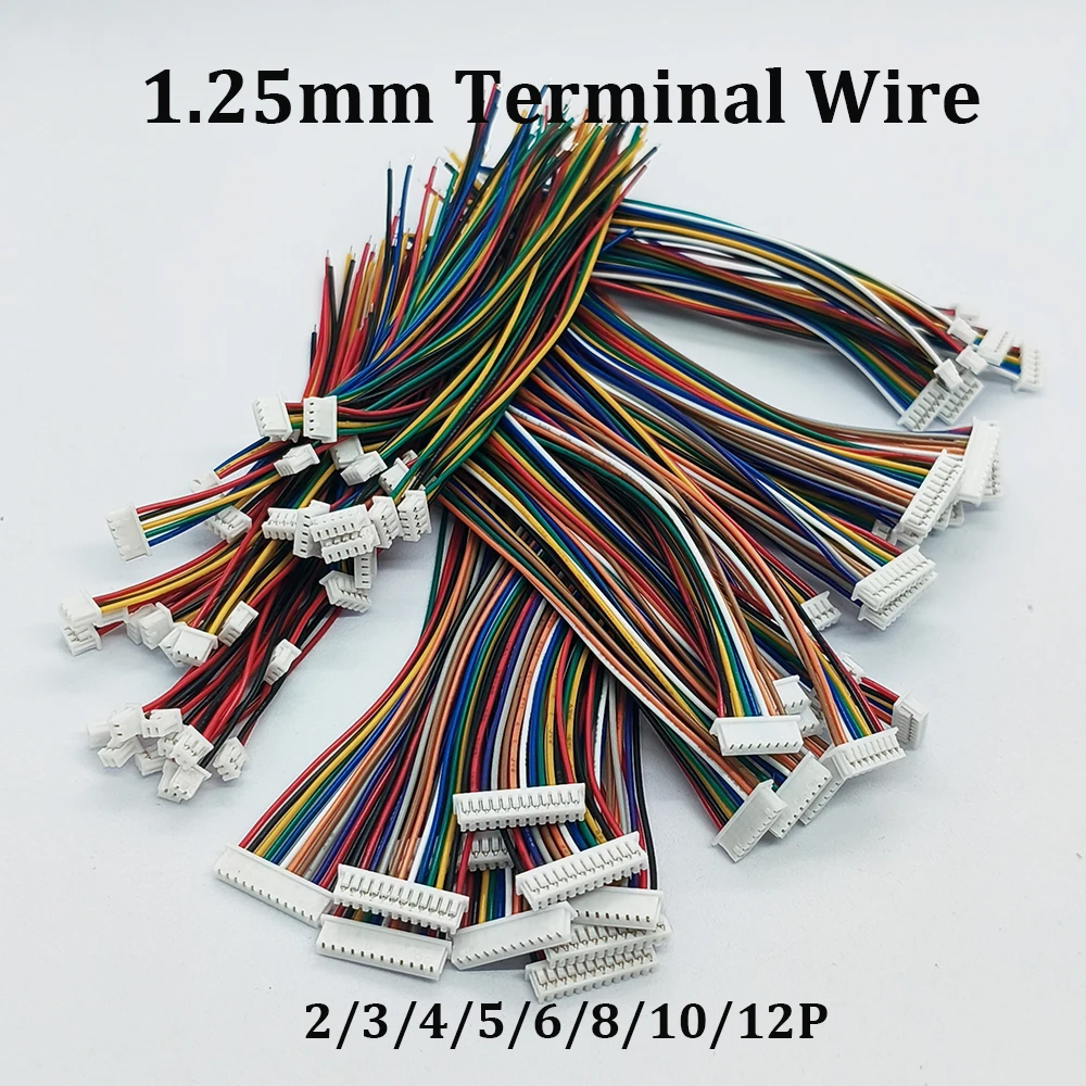 10Pcs 1.25mm Pitch Terminal Connector 28AWG Colorful Insulated Electronic Cable Single/Double End Wiring 2/3/4/5/6/ 8/10/12Pin